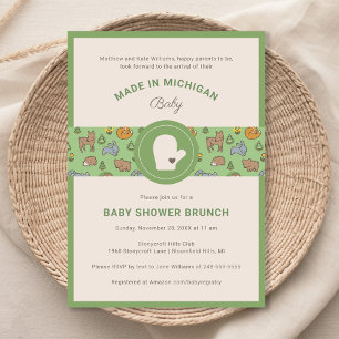 Michigan Woodland Animals Green Baby shower Kaart