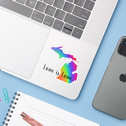 Michigander | liefde is liefde| regenboogtrots sticker (Laptop met iPhone)