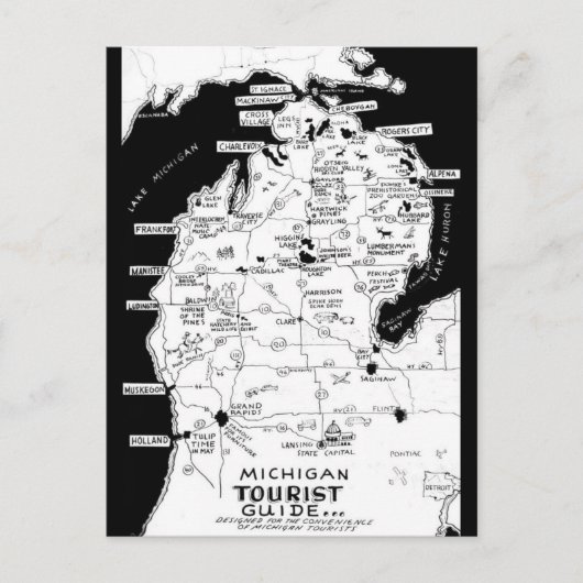 Michigan's Toeristenkaart Briefkaart (Voorkant)