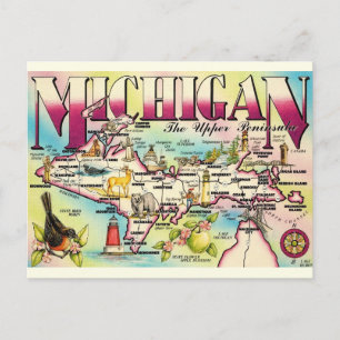 Michigan's Upper Peninsula Kaart Ansichtkaart