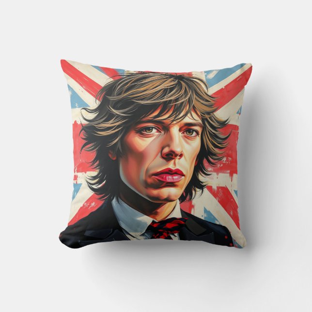 Mick Jagger Rolling Stones voor een Union Jac Kussen (Voorkant)