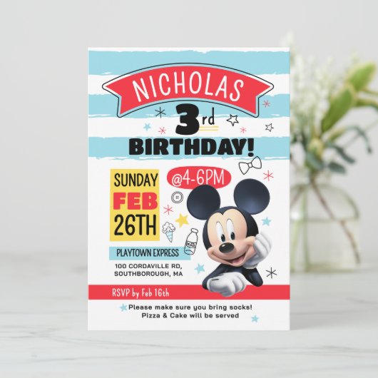 Mickey Mouse Fun Birthday Customizable Invitation (Debout devant)