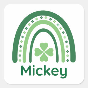 Mickey Name Clover Boho Rainbow Vierkante Sticker