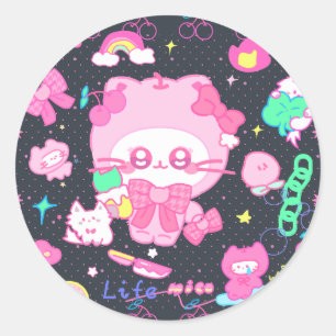 Mico's Berry Realm: Speelse roze kat met IP-limiet Ronde Sticker