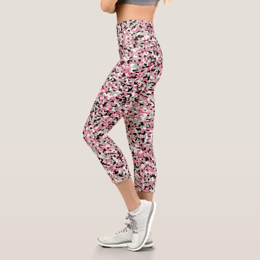 Micro Camo Rose Vert Haut Taille Capri Leggings (Gauche)