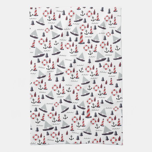 Micro Nautical Pattern  stijl print. Theedoek (Verticaal)