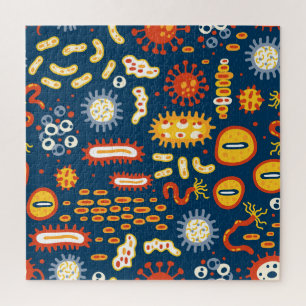Micro-organismen Donkerblauw: Biologiepatroon Legpuzzel