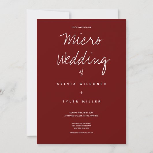 Micro Wedding Burgundy Typography Invitation (Voorkant)