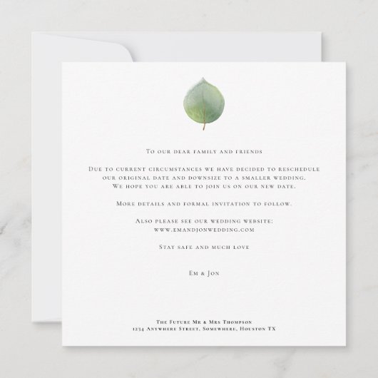 Micro Wedding Eucalyptus Botanical Bewaar de datum Save The Date (Achterkant)