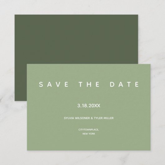 Micro Wedding Sage Typografie Small Minimal Save The Date (Voorkant / Achterkant)