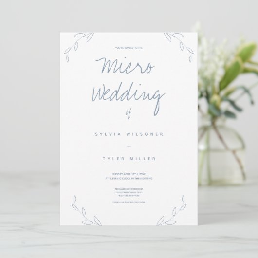 Micro Wedding White Dusty Blue Leaves (Staand voorkant)