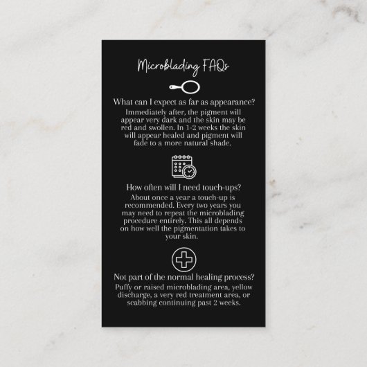 Microblading Aftercare en FAQs Instruction Card Visitekaartje (Achterkant)