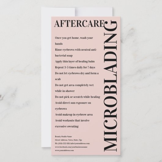 Microblading Aftercare Peony Pink Instruction Bedankkaart (Voorkant)