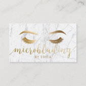 Microblading Brow Makeup Artist Gold Script Marble Visitekaartje (Voorkant)