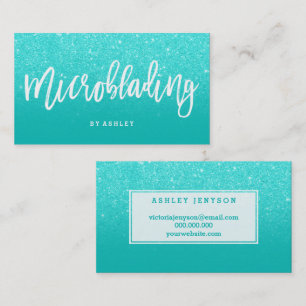 Microblading elegante typografie faux aqua glitter visitekaartje
