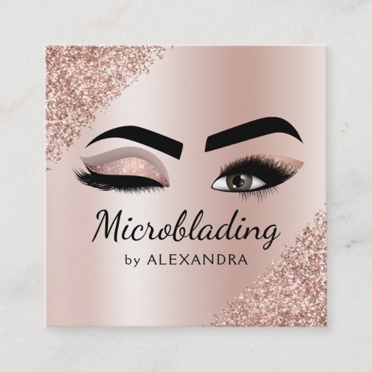Microblading Eyebrows Brows Glitter Roos Gold Pink Vierkante Visitekaartje (Voorkant)