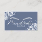 Microblading Eyebrows Salon  Blue Floral Visitekaartje (Voorkant)