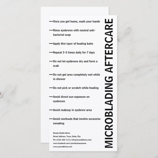 Microblading Nazorg Zwart & Wit Instructie Bedankkaart (Voorkant / Achterkant)
