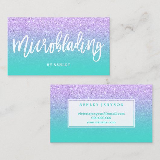 Microblading typografie lavender glitter visitekaartje (Voorkant / Achterkant)