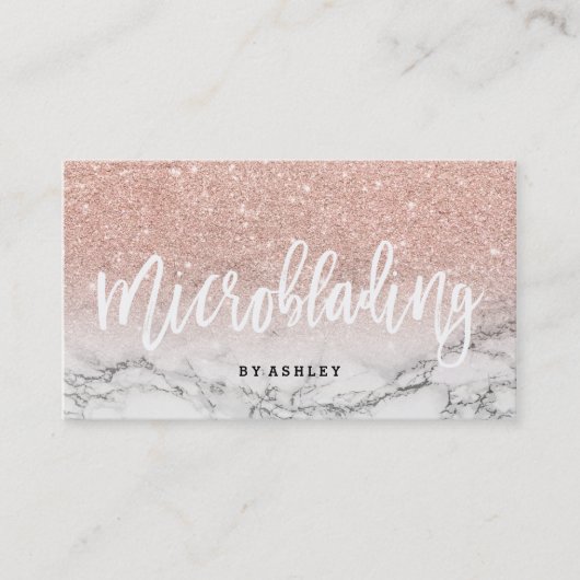 Microblading typografie roos goud glitter marmer visitekaartje (Voorkant)