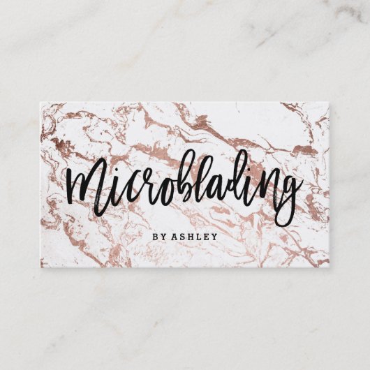 Microblading typografie roos gouden witte marmer visitekaartje (Voorkant)