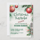 Microfoon en Ornamenten Kerst Karaoke Party Kaart (Voorkant)