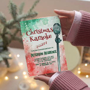 Microfoon Groene en Rode Kerst Karaoke Party Kaart