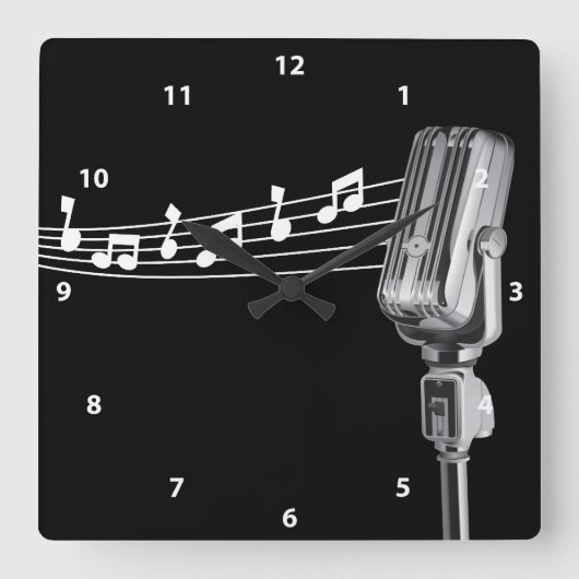 Microphone et notes musicales rétro cool Horloge (Recto)