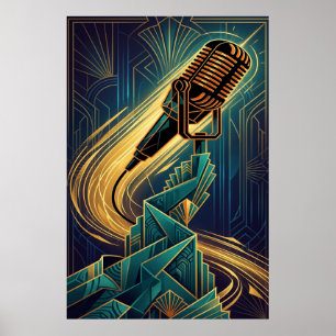 Microphone Musical Art Déco Vintage Or & Sarcelle