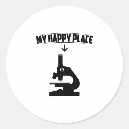 Microscoop Mijn gelukkige plaats | Biologen Gift I Ronde Sticker (Voorkant)