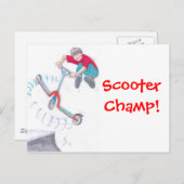 Microscooter trick cartoon briefkaart (Voorkant / Achterkant)