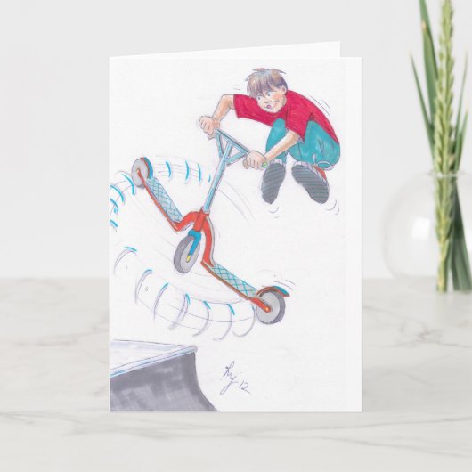 Microscooter trick cartoon kaart (Voorkant)