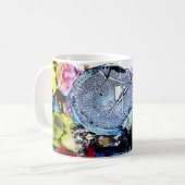 Microscopische mariene kunst: Blauwe Thalassiosira Koffiemok (Voorkant links)