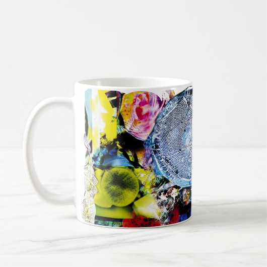 Microscopische mariene kunst: Blauwe Thalassiosira Koffiemok (Links)