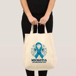 Microtia Bewustzijn Nationale Dag Oor Blauw Lint Tote Bag