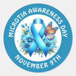Microtia Blue Awareness Day Ribbon and Butterfly Ronde Sticker