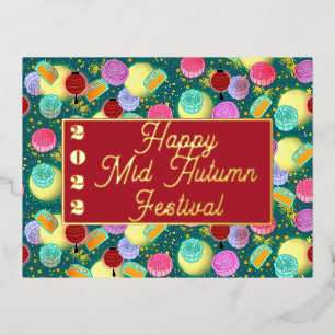 Mid Autumn mooncakes blauwgroen Folie Holiday Brie Feestdagen Briefkaart