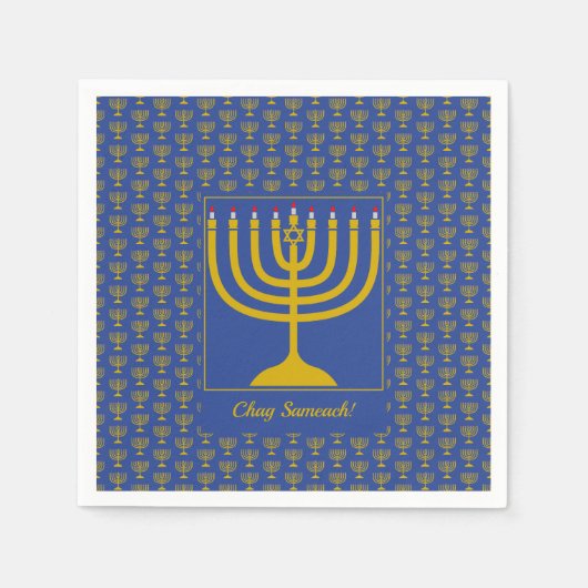 Mid Blue  | Chanukah | MENORAH Servet (Voorkant)