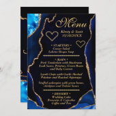 Mid Blue en Gold Glitter Agate Marble Wedding Menu (Voorkant / Achterkant)