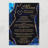 Mid Blue en Gold Glitter Agate Marble Wedding Menu (Voorkant)
