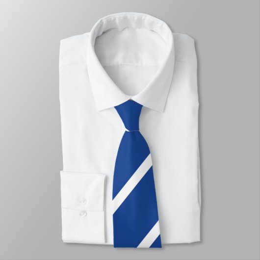 Mid-Blue en White Regimental Stripe Stropdas (Gebonden)