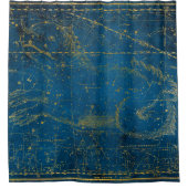  Mid Blue & Gold Star Map geïllustreerd Douchegordijn (Voorkant)