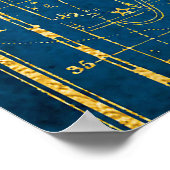 Mid Blue & Gold Star Map geïllustreerd Poster (Hoek)