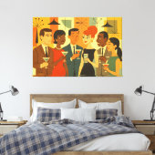 Mid Century 60s Office Cocktail Party Canvas Afdruk (Insitu (Slaapkamer))