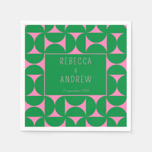 Mid Century Abstract Bos Groen & Roze Servet