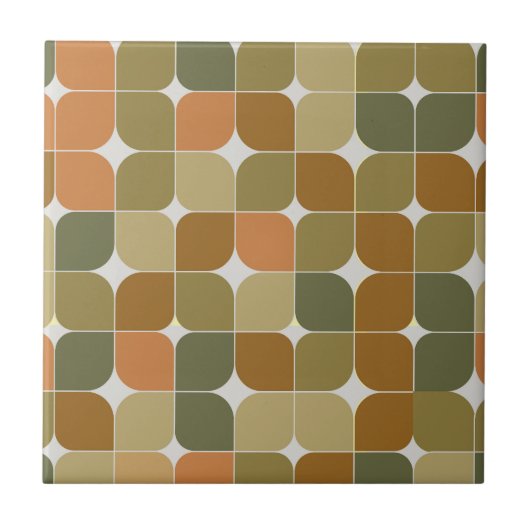 Mid Century Abstract Bruin Sinaasappel Tan Pattern Tegeltje (Voorkant)