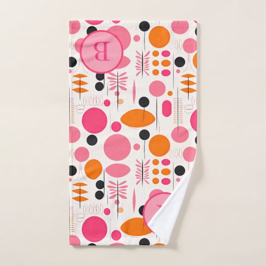 Mid Century Abstract Pattern Kleurrijke Monogram Bad Handdoek (Handdoek)