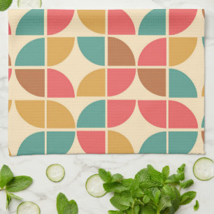 Mid Century Abstracte geometrische rode Blauwgroen Theedoek