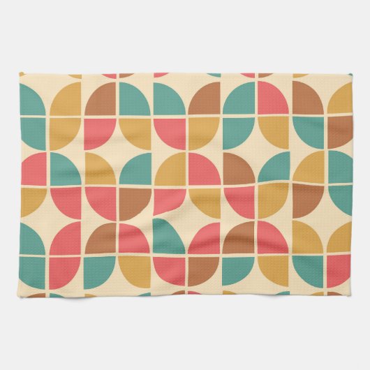 Mid Century Abstracte geometrische rode Blauwgroen Theedoek (Horizontaal)