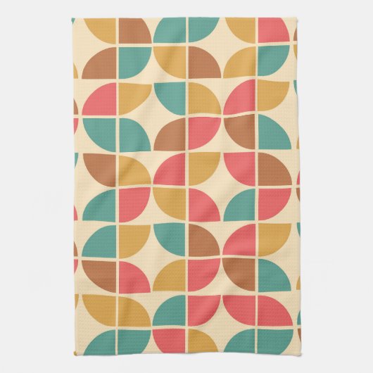 Mid Century Abstracte geometrische rode Blauwgroen Theedoek (Verticaal)